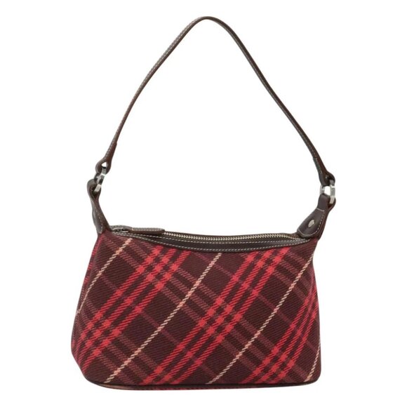 Burberry Handbags - BURBERRY Nova Check Blue Label Canvas Red Silver Auth 116473